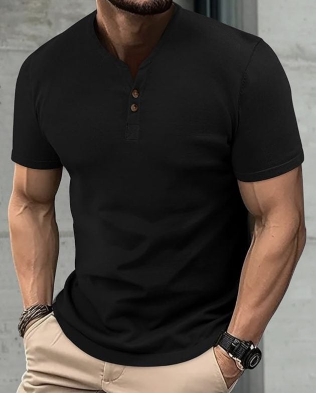 Mens Casual Summer V-Neckline Short Sleeve Top 